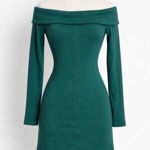 Wild Fable NWT Green Off Shoulder Cowl Neck Dress Button Front Size M
